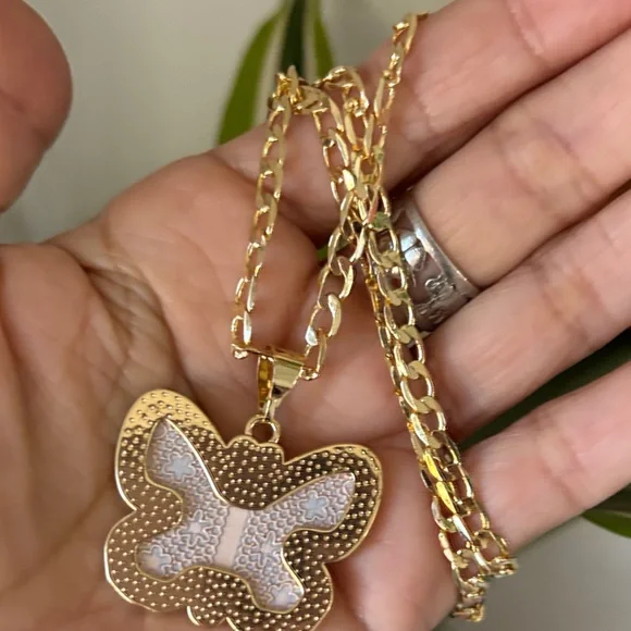 Gold Butterfly Pendant Necklace - Picture 6 of 6